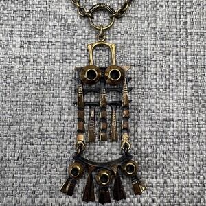 Pentti Sarpaneva Finland Modernist Brutalist Pitsi Bronze Pendant Necklace‎ 26"